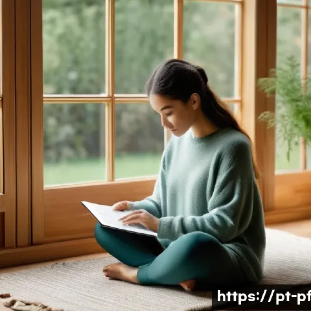 내면 대화의 디지털 기록 활용하기 - **Prompt 1: Digital Sanctuary of Thoughts**
    "A young woman, wearing comfortable, modest loungewe...