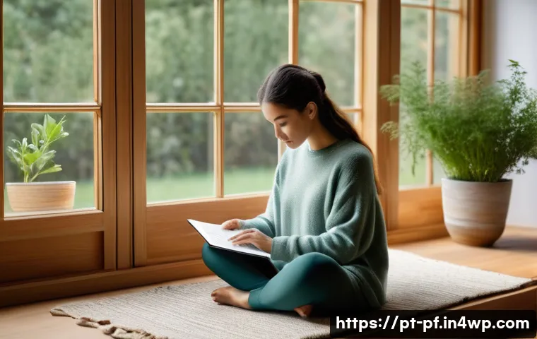 내면 대화의 디지털 기록 활용하기 - **Prompt 1: Digital Sanctuary of Thoughts**
"A young woman, wearing comfortable, modest loungewe...