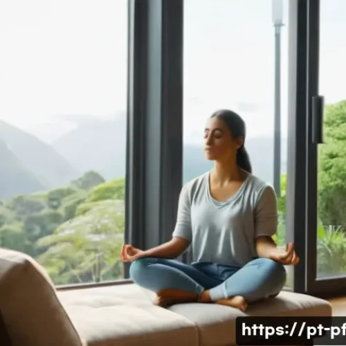 Home 31 내면 대화와 심리적 불안 - A serene and cozy modern living room scene featuring a young Brazilian woman practicing mindfulness ...