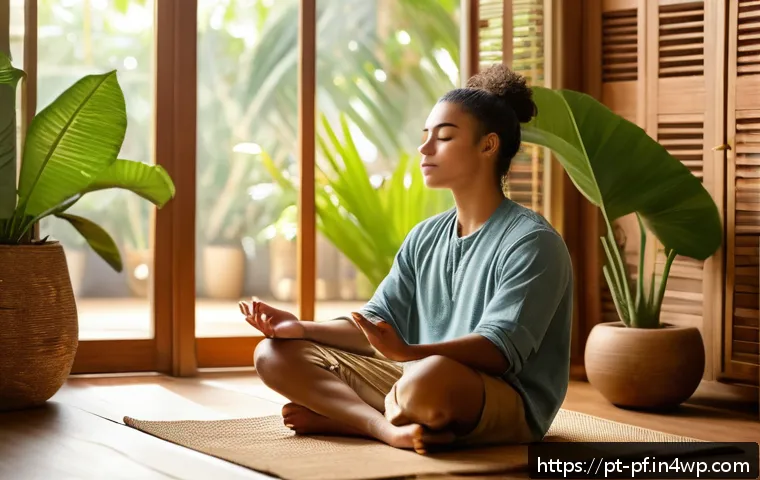 내면 대화 관찰 기법의 효과 - A contemplative young Brazilian adult sitting in a cozy, sunlit room with warm wooden furniture and ...